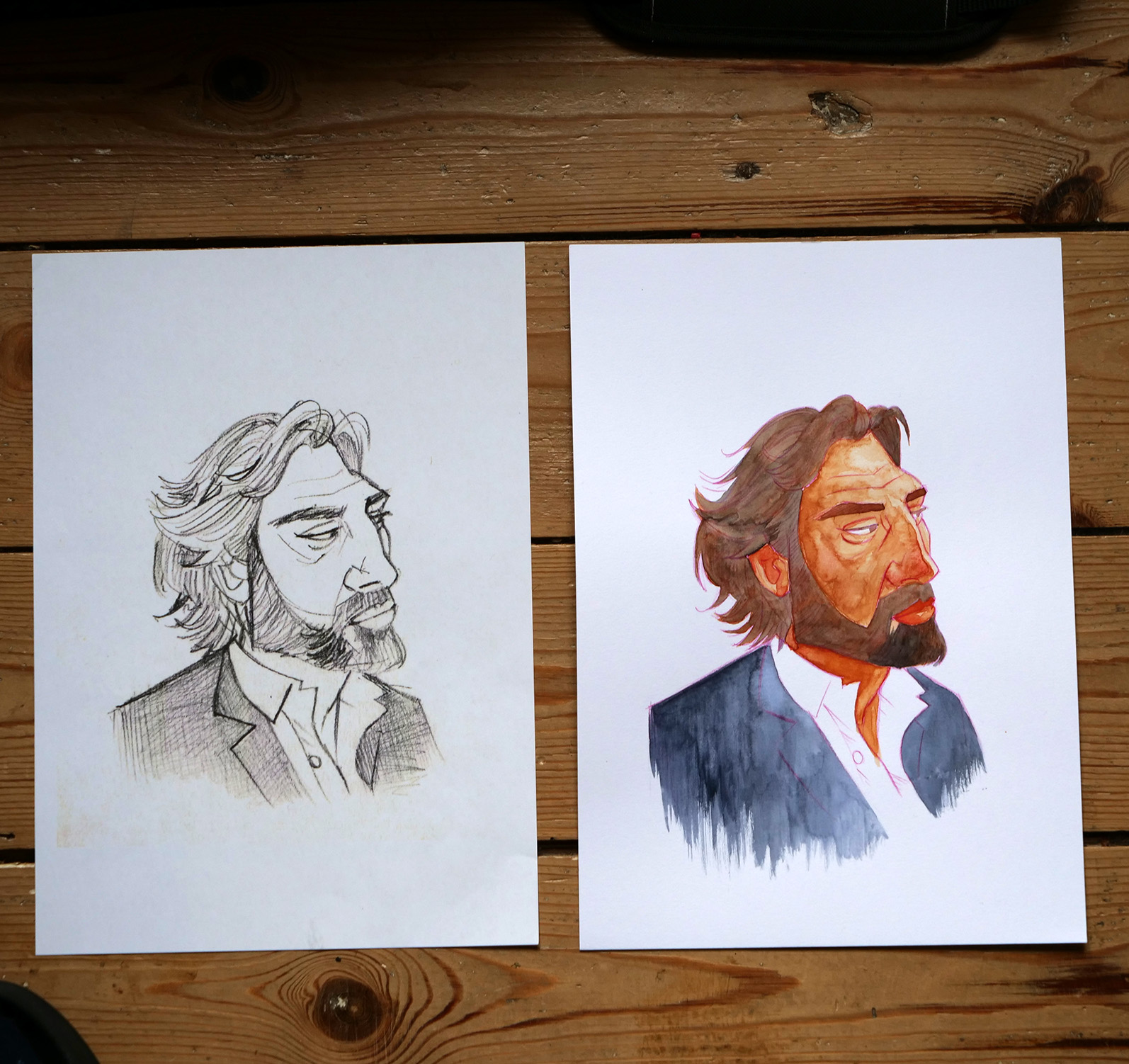 portrait de Javier Bardem - croquis et final